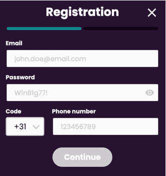 Registration at Boom casino